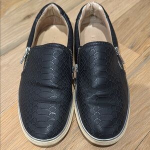 Black Textured Slip-On Sneakers